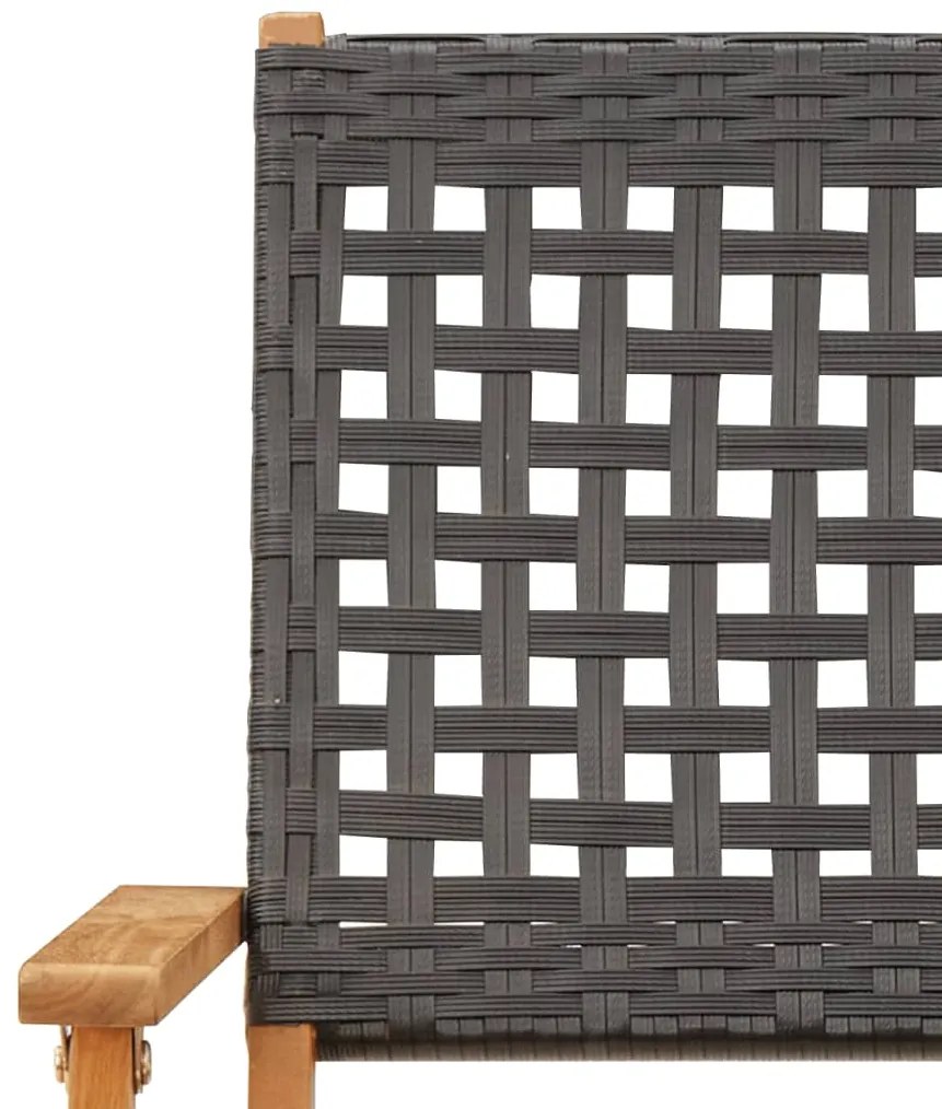 3 pcs conjunto de bistrô vime PE e madeira maciça preto