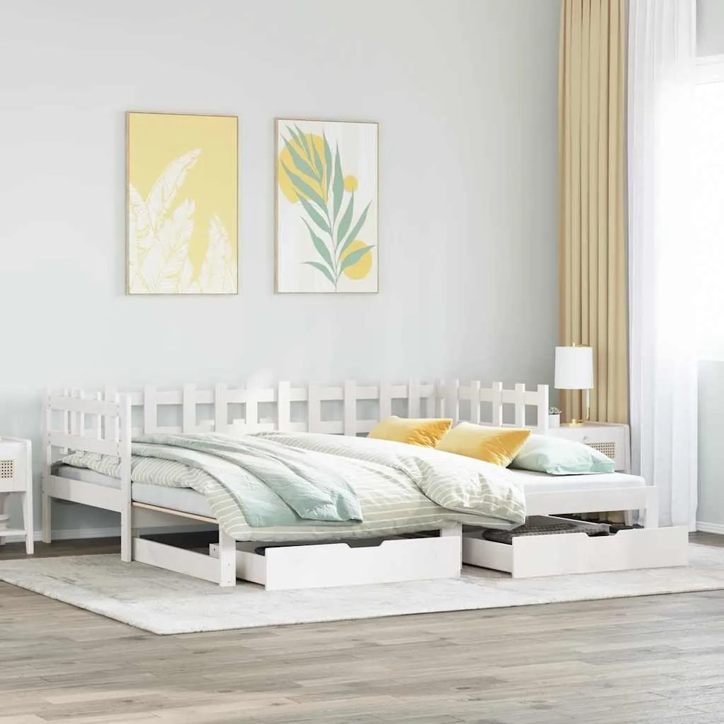 Sofá-cama com gavetão e gavetas sem colchão 90x190 cm branco