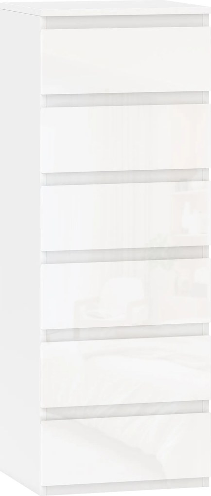 HOMCOM Cómoda 6 Gavetas Cómoda Quarto Estreita 40x35x109 cm Branco Brilhante | Aosom Portugal