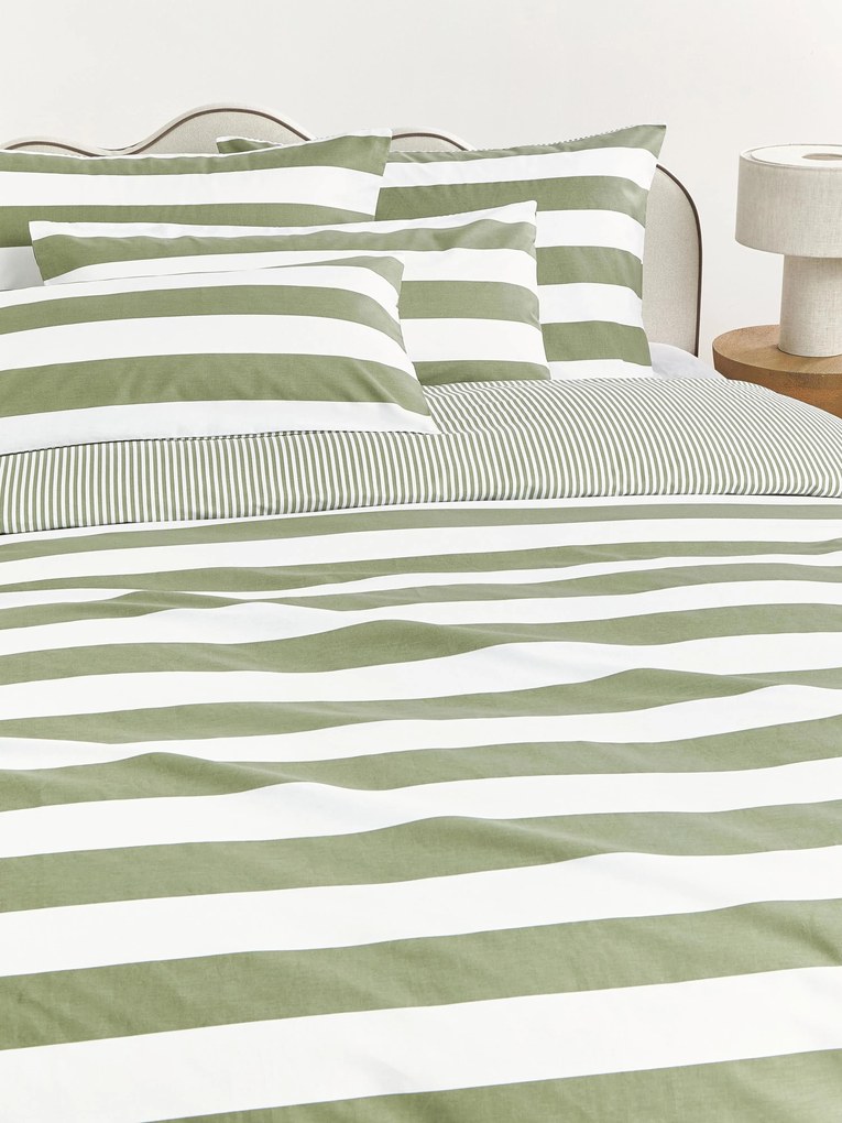 Capa de edredão reversível em algodão às riscas Lorena