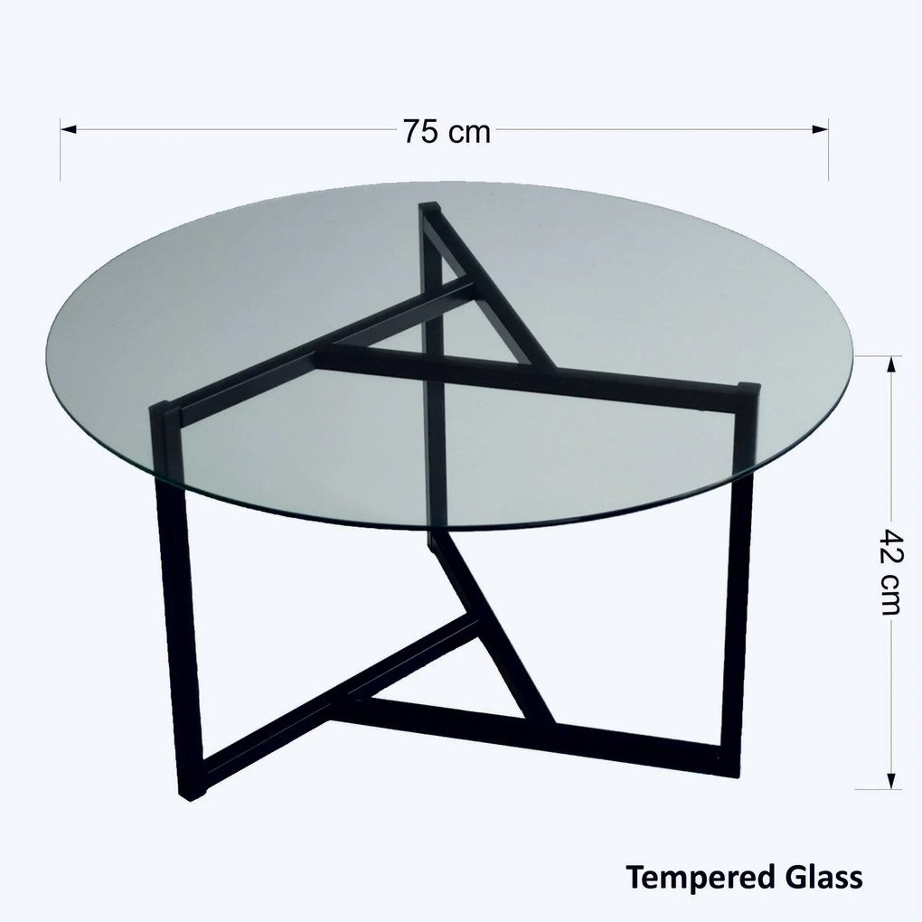 Mesa de Café Trio Sehpa - Transparente e Preta - 75x42x75 cm