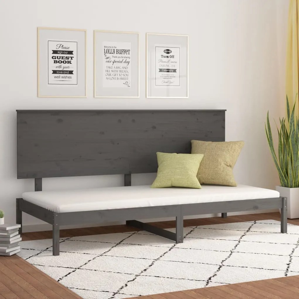 Sofá-cama 90x200 cm madeira de pinho maciça cinzento