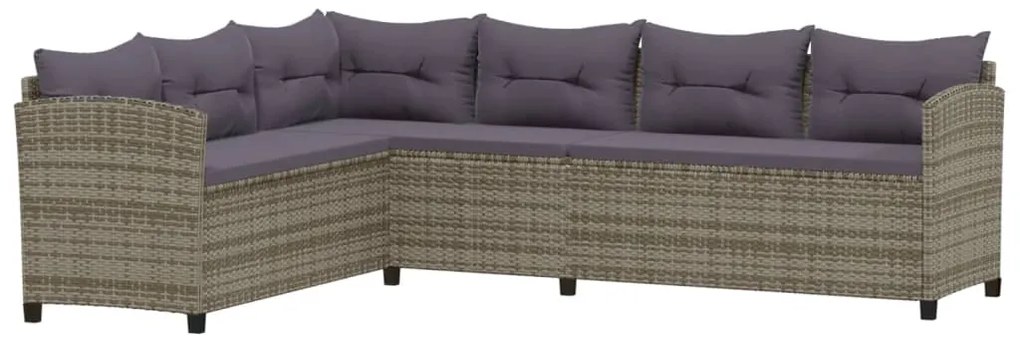 3 pcs conjunto lounge de jardim c/ almofadões vime PE cinzento
