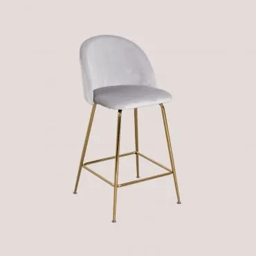 Banqueta Alta De Veludo Kana Design Cinza Pérola & ↑65 Cm & Dourado - Sklum