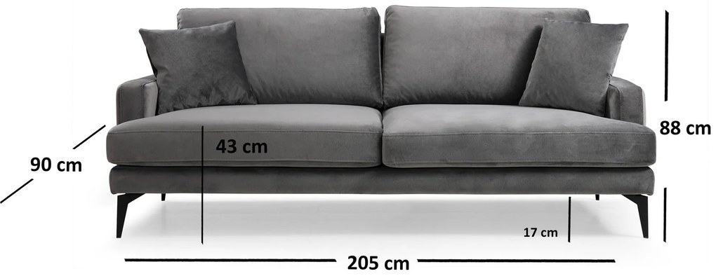 Sofá de 3 Lugares Papira – Cinzento – 205x90x88 cm