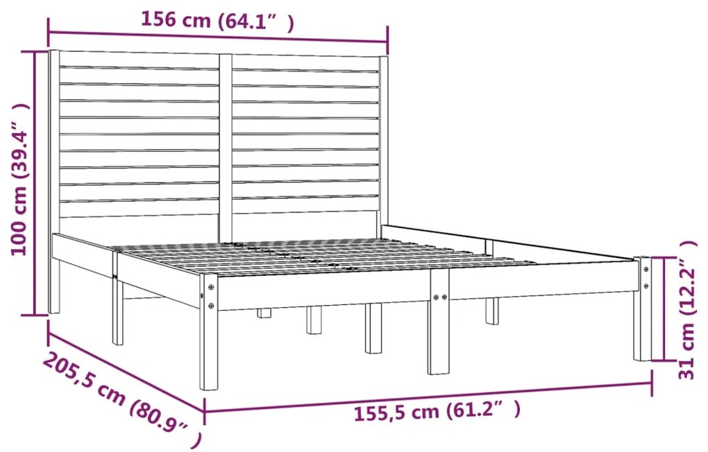 Estrutura de cama king 150x200 cm madeira maciça preto