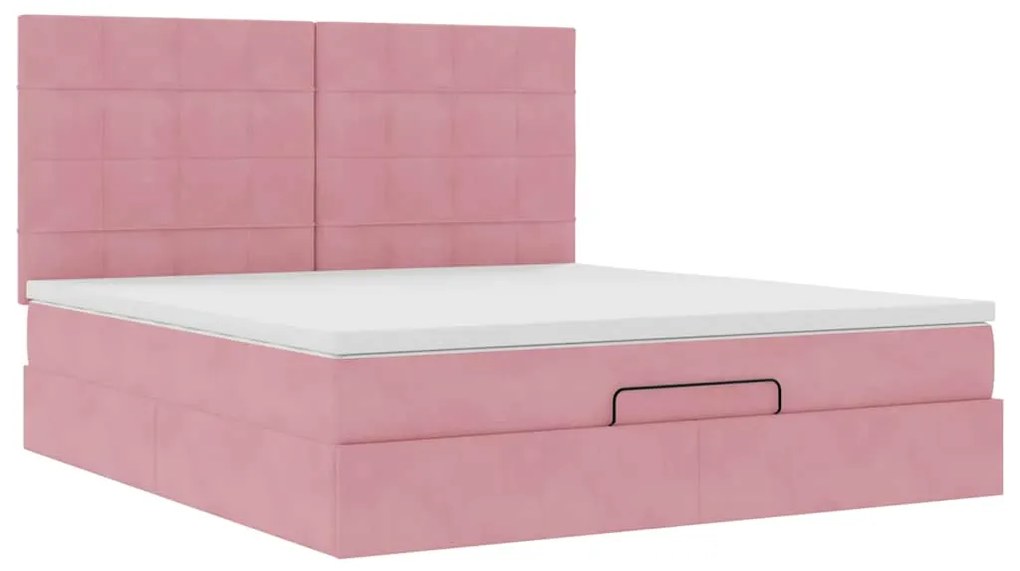Estrutura de cama otomana com colchões 180x200 cm veludo rosa