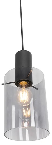 Candeeiro de suspensão vintage preto com vidro fumê - Vidra Moderno