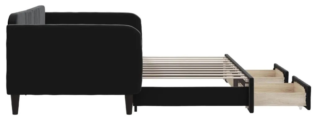 Sofá-cama com gavetão e gavetas 90x190 cm veludo preto
