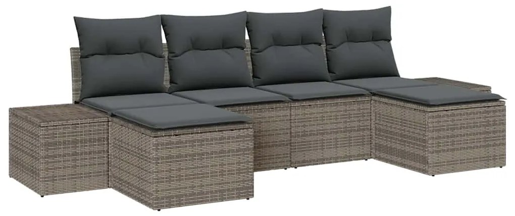 Conjunto de Sofá de Jardim de 6 Peças com Almofadas Cinza em Rattan Si