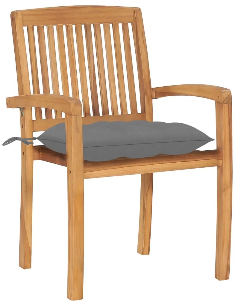 Cadeiras de jardim empilháveis c/ almofadões 4 pcs teca maciça