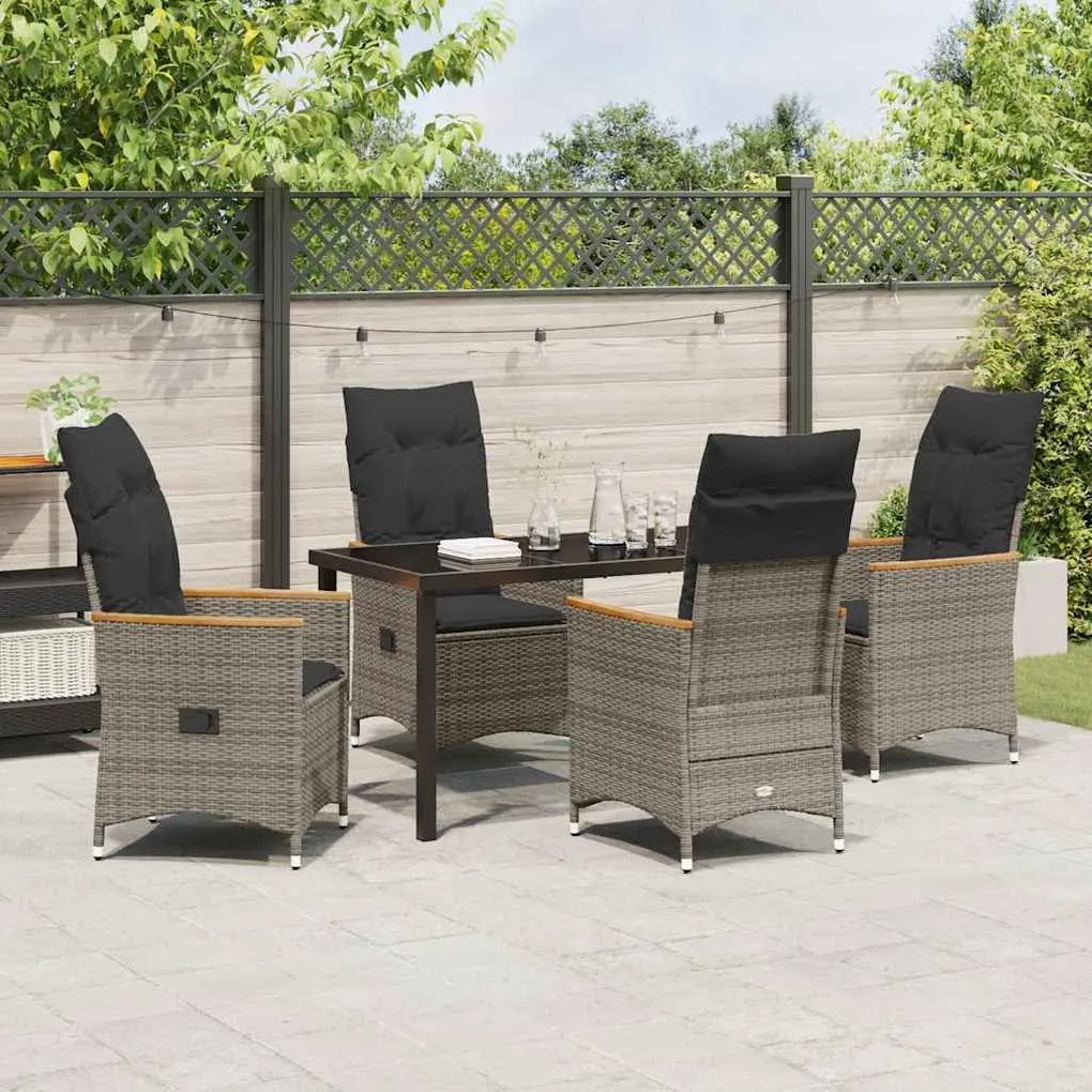 Conjunto de jantar de jardim de 5 peças com almofadas em rattan de pol