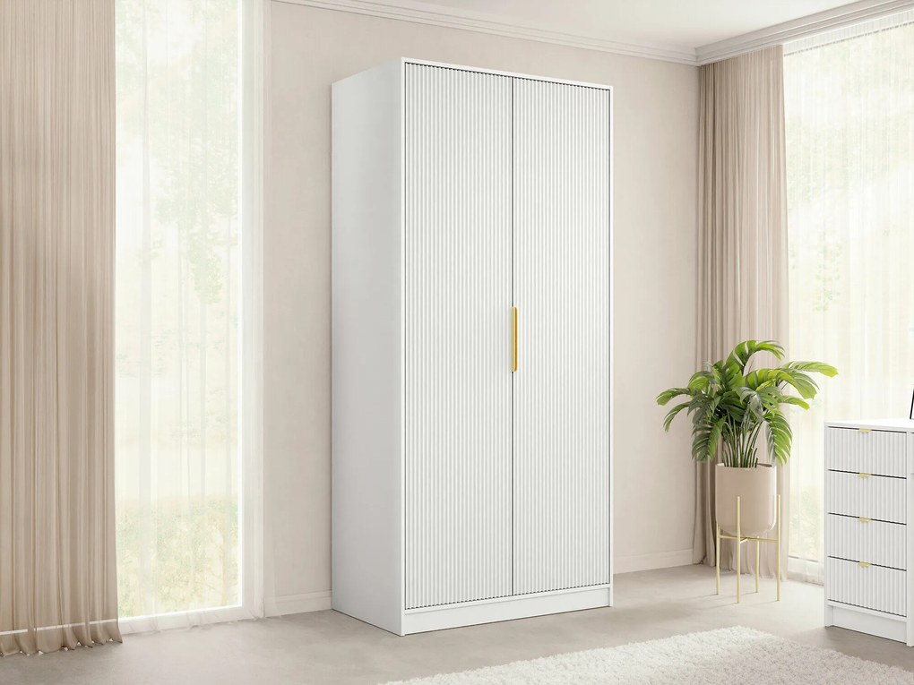 Roupeiro Comfivo Papilio II, Branco, Dourado, 216x102x60cm, 101.5 kg, Portas para roupeiro: Com dobradiças