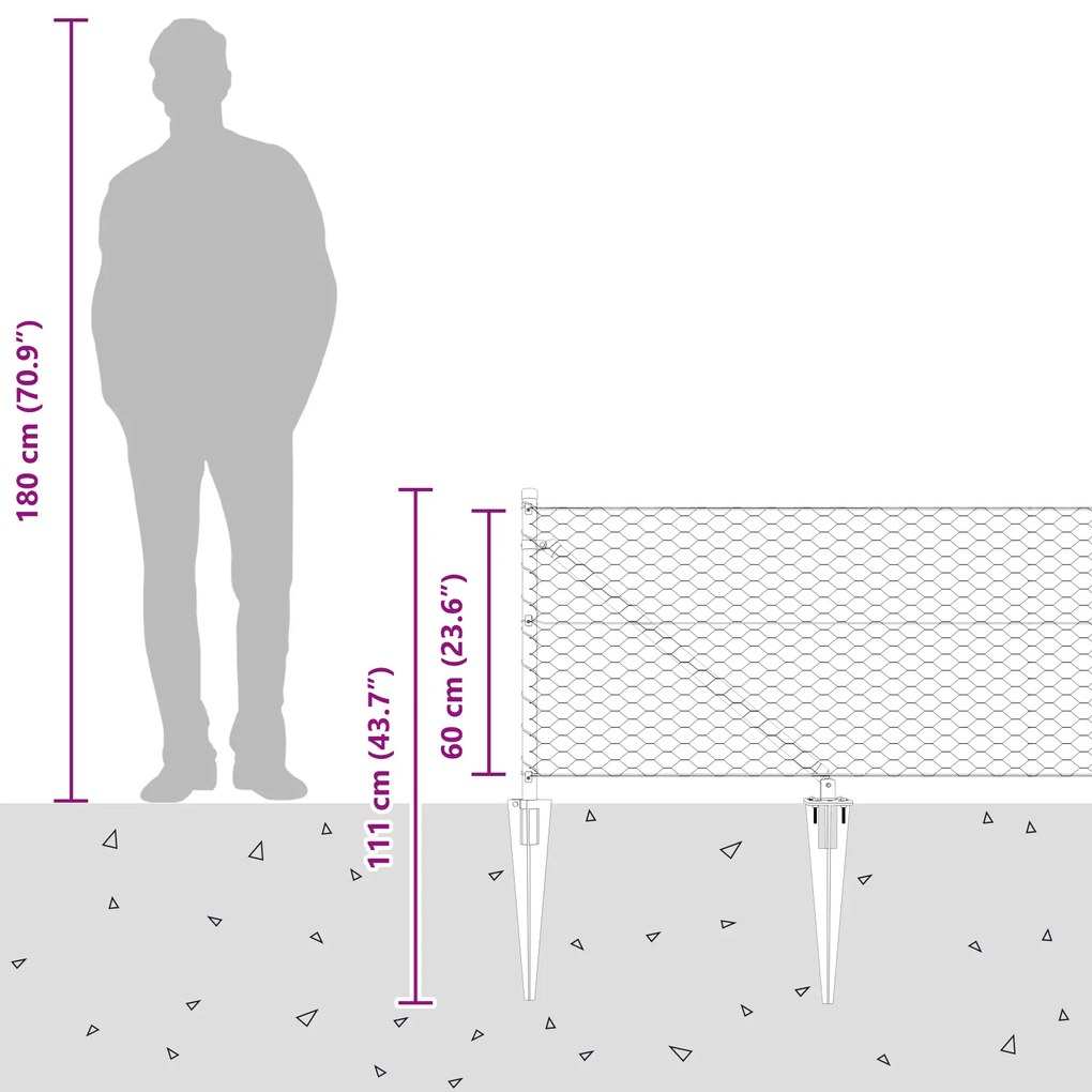 Cerca Hexagonal vidaXL Cinza 0.6x25 m Aço
