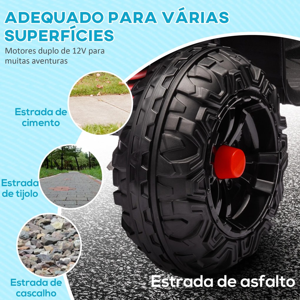 Moto 4 elétrica para Crianças com Bateria 12V Faróis e Música Carga 30 kg 85x55,5x62 cm Vermelho