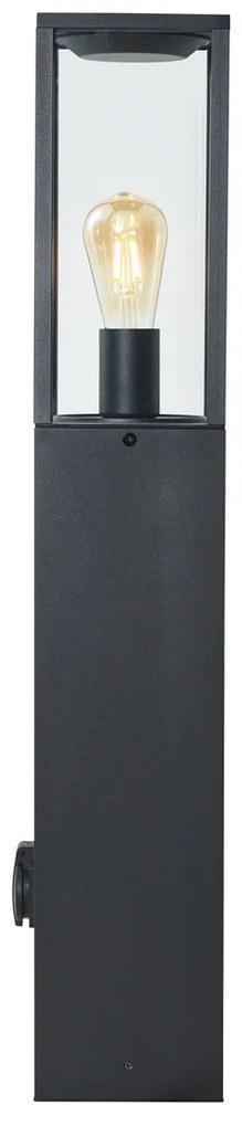Candeeiro de chão moderno para exterior preto 80cm com tomada IP44 - Charlois Moderno