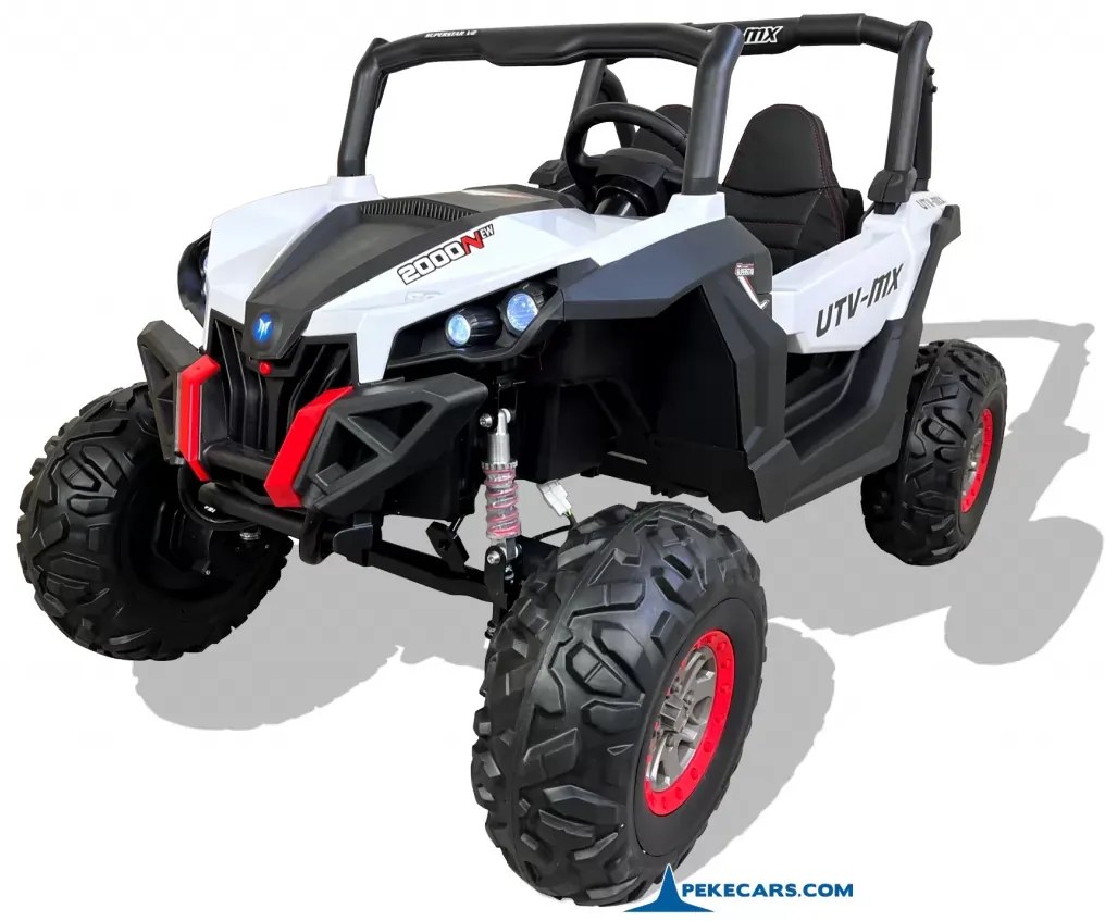 Carro elétrico para crianças Todo terreno Buggy UTV 4x4 MP4 12V 2 Lugares Branco