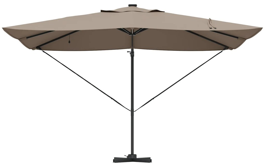 Parasol Roma de braço articulado com LEDs Taupe 352x251x265 cm Alumíni