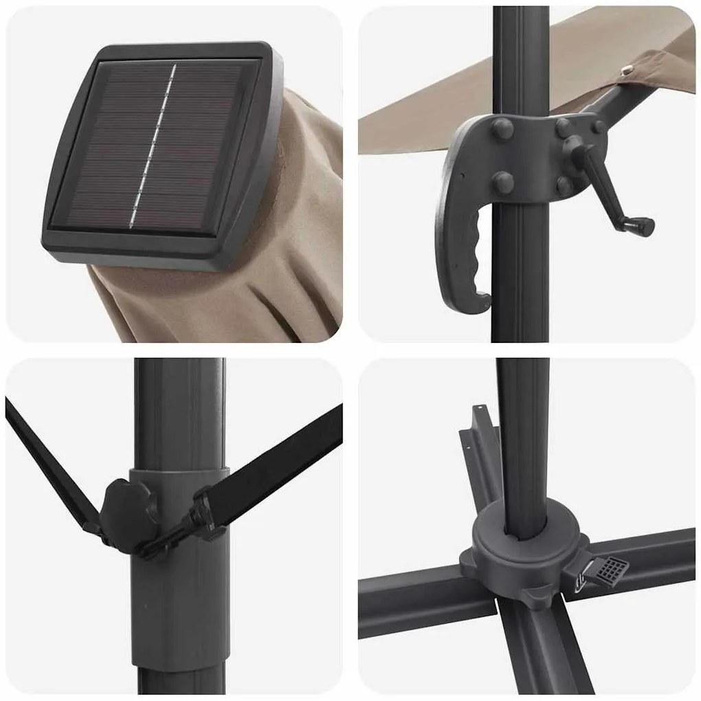 Parasol Cantilever Roma da com LEDs - Taupe (286 x 285 x 270 cm) - Alu