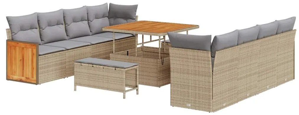 Conjunto de Sofá de Jardim vidaXL de 11 Peças com Almofadas Bege Ratta