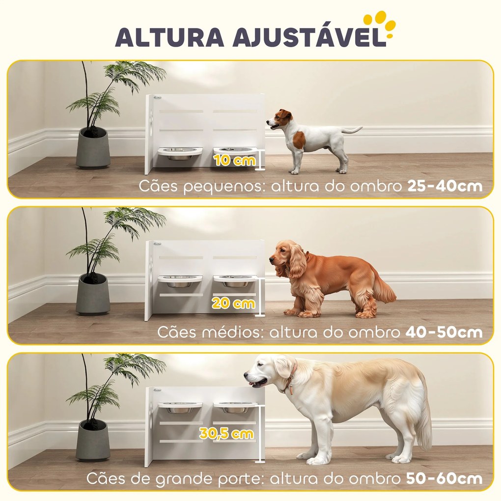 PawHut Comedouro para Cães Elevado Comedouro para Animais com 3 Altura