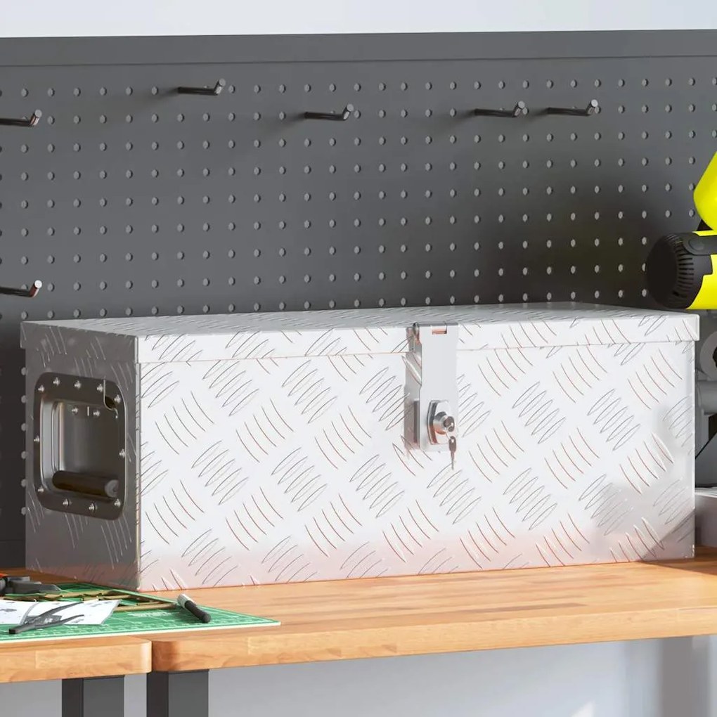 vidaXL Caixa de arrumação 60x23,5x23 cm alumínio prateado