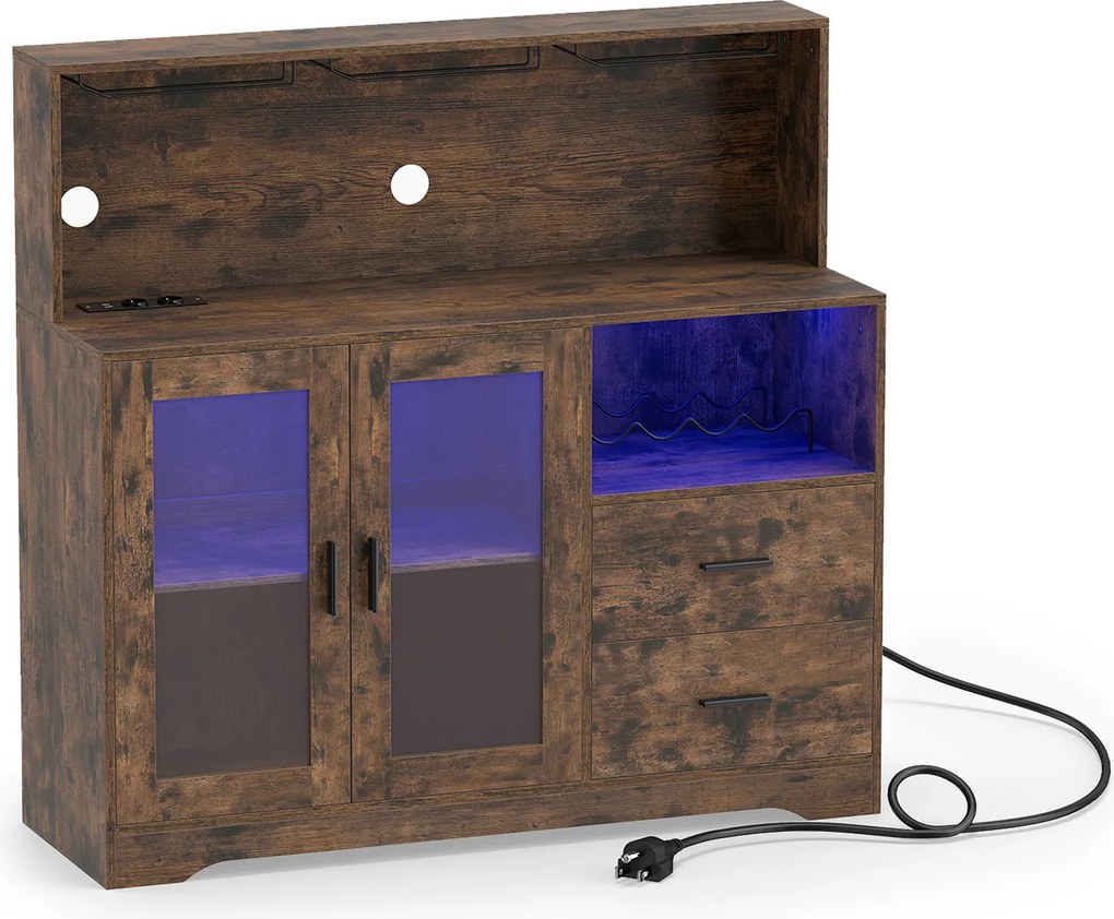 Móvel Bar, 120 x 40 x 115,5 cm, Iluminação LED RGB, Castanho