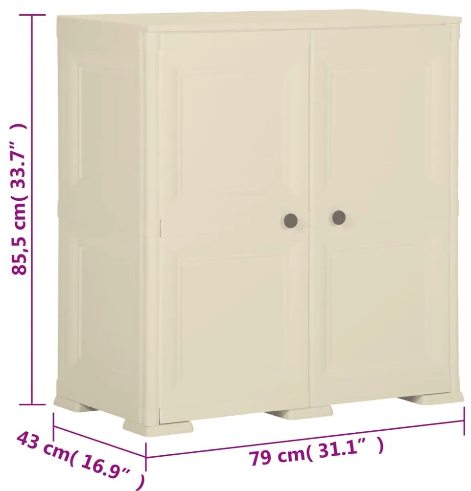 Armário de plástico 79x43x85,5 cm design de madeira branco nata
