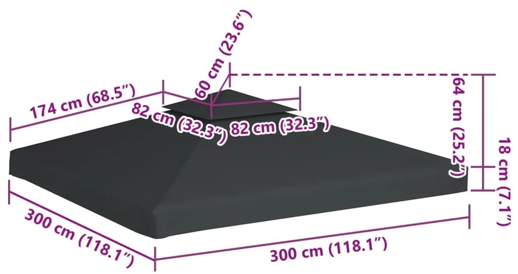 Cobertura de substituição p/ gazebo 310 g/m² cinza escuro 3x3 m