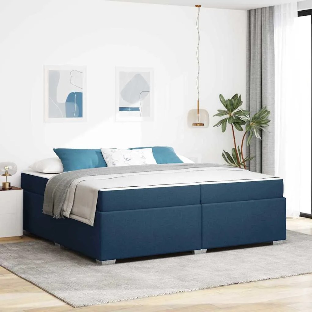 vidaXL Estrutura da Cama com colchão Azul 200 x 200 cm tecido