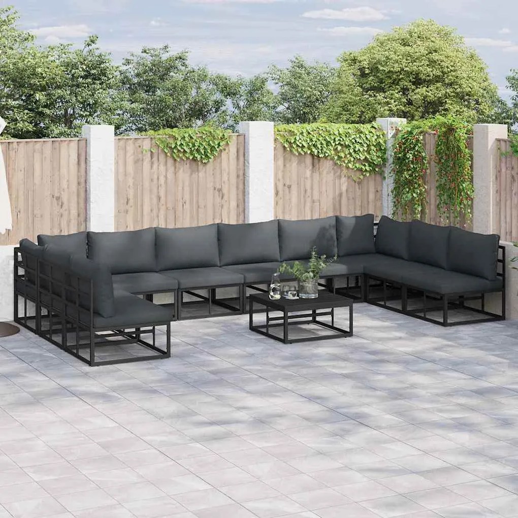 vidaXL Conjunto de Sofá de Jardim 10 pcs Preto 423 x 211,5 x 71 cm