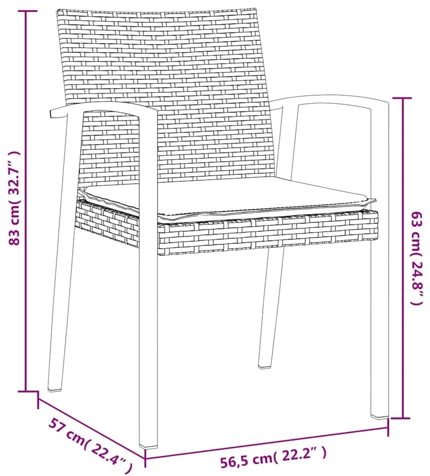 7 pcs conjunto de jantar p/ jardim c/ almofadões vime PE e aço