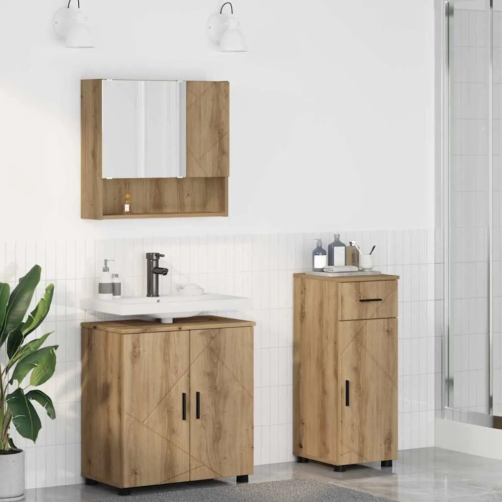 vidaXL Conjunto de Móveis para Banheiro 3 pcs carvalho artisiano