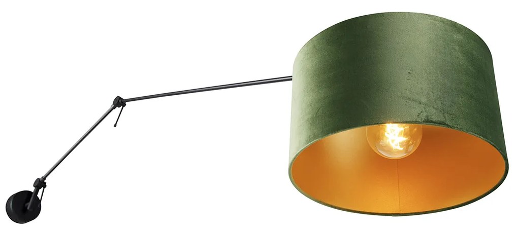 Candeeiro de parede preto com abajur em veludo verde 35 cm ajustável - Blitz Moderno