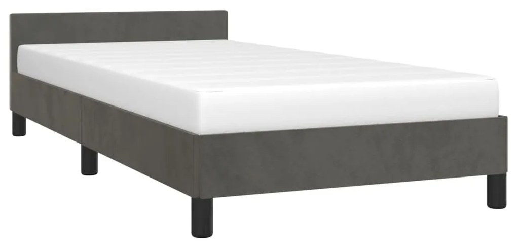 Estrutura de cama c/ cabeceira 90x200 cm veludo cinzento-escuro