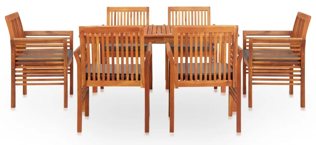7 pcs conjunto de jantar exterior c/ almofadões acácia maciça