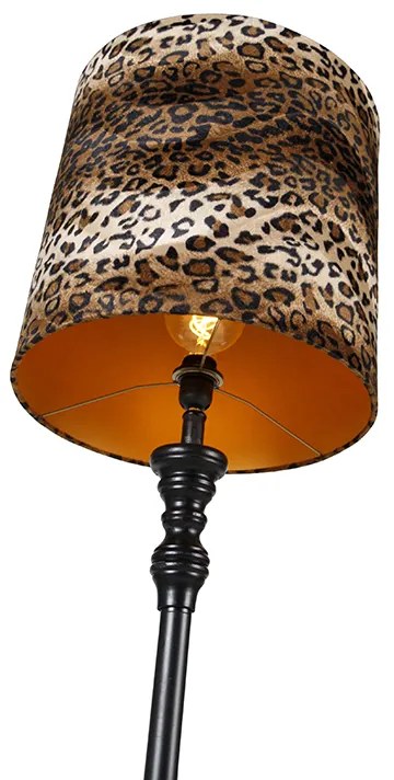 Candeeiro de pé preto com abajur de leopardo 40 cm - Classico Clássico / Antigo