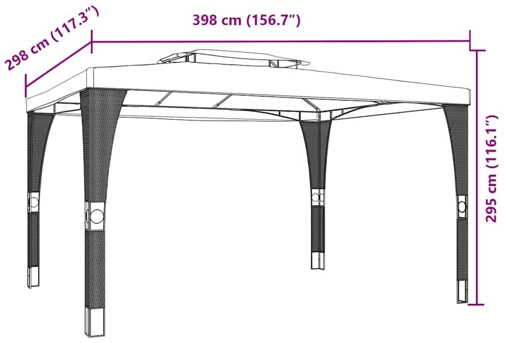 Gazebo com telhado duplo 3,98x2,98 m aço creme