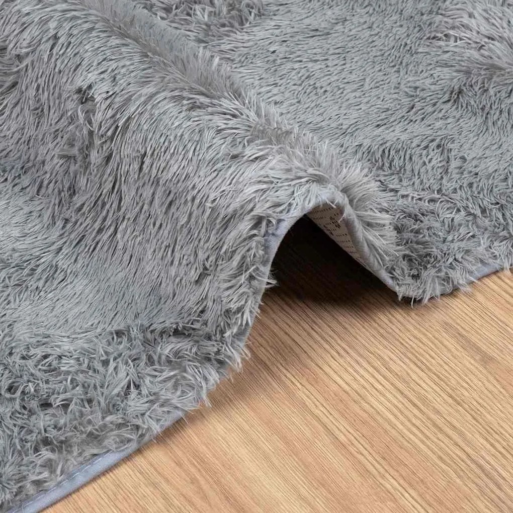 Tapete shaggy de pelo alto NAVARRA 200x200cm cinzento prateado