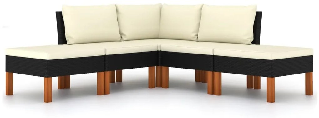 5 pcs conjunto lounge de jardim c/ almofadões vime PE preto