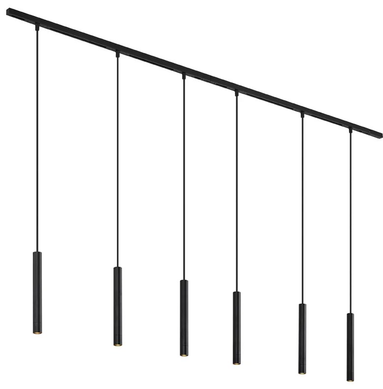 Sistema de calhas moderno com 6 candeeiros suspensos preto monofásico - Slimline Keno