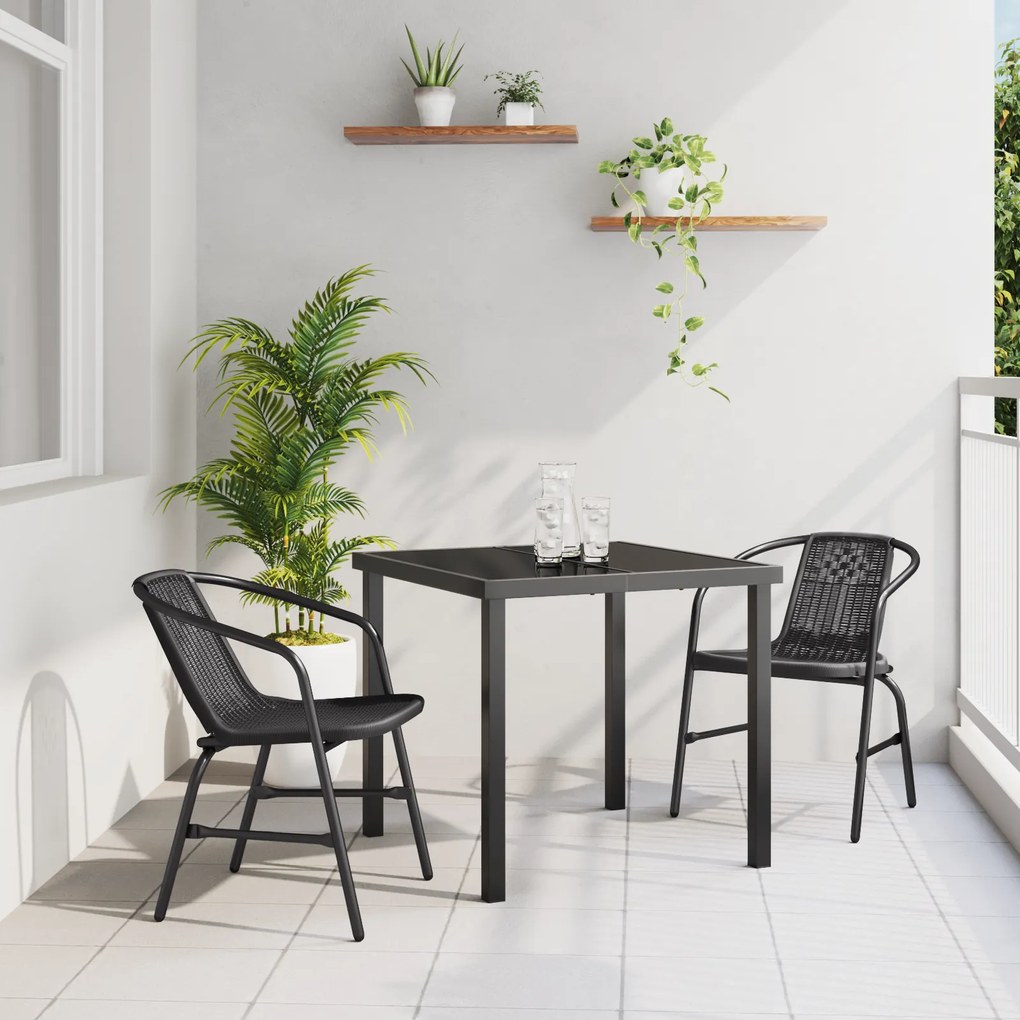 vidaXL Conjunto de Jantar de Jardim 3 Peças Rattan Plástico Preto