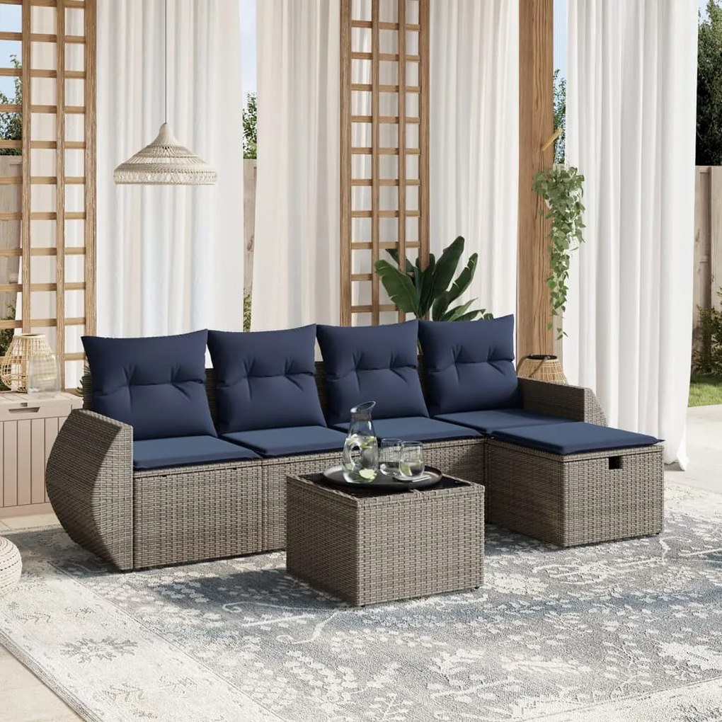 vidaXL 6 pcs conjunto sofás p/ jardim c/ almofadões vime PE cinzento