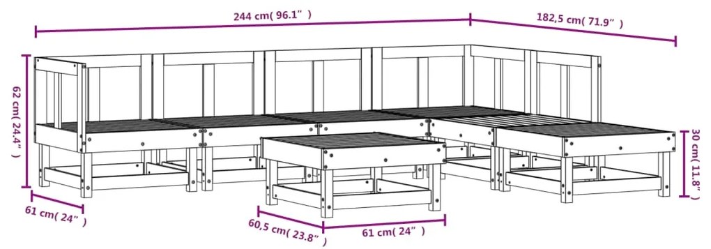 7 pcs conjunto lounge de jardim pinho maciço