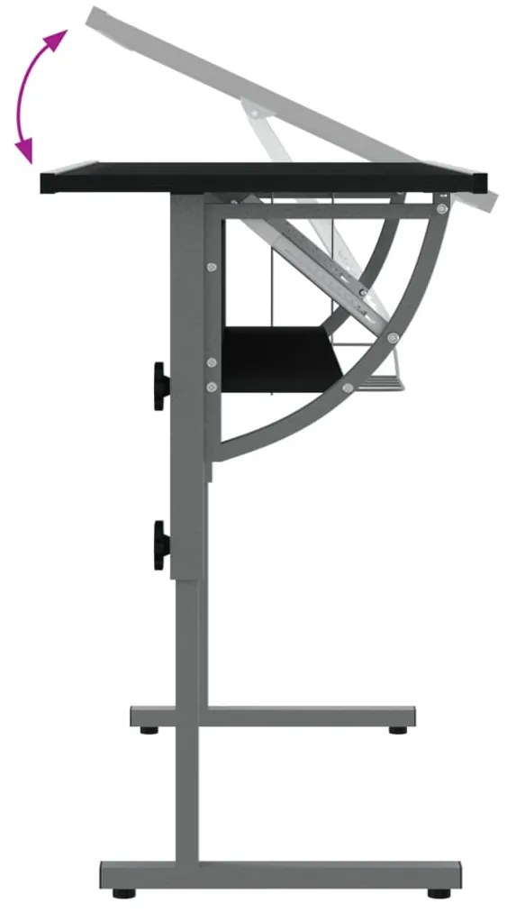 Secretária 110x53x(58-87) cm derivados madeira/aço preto/cinza