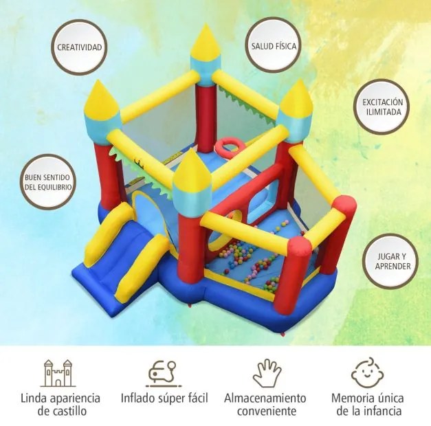 Castelo insuflável com piscina com 100 bolas, escorrega, brinquedo perfeito para crianças com compressor, 301 x 313 x 245 cm Multicolorido