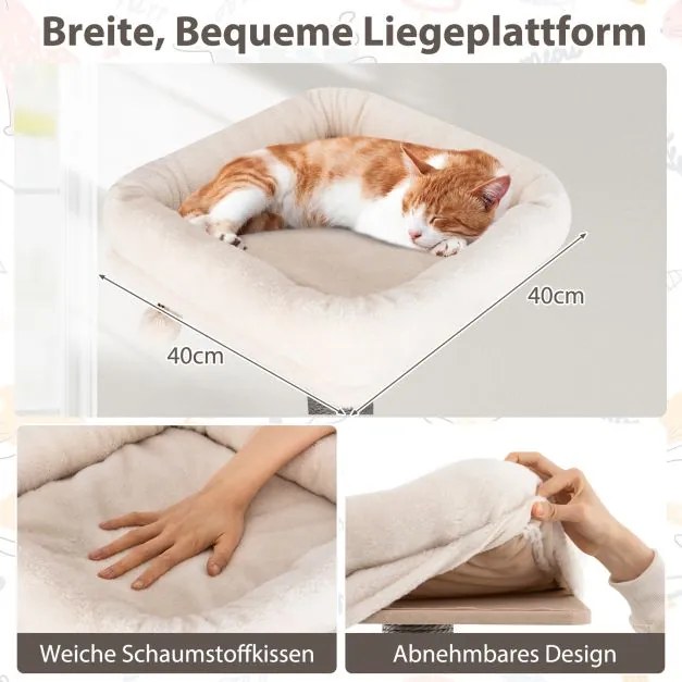 Arranhador de 151cm com caverna para gatos, postes para arranhar, bola e almofadas removíveis