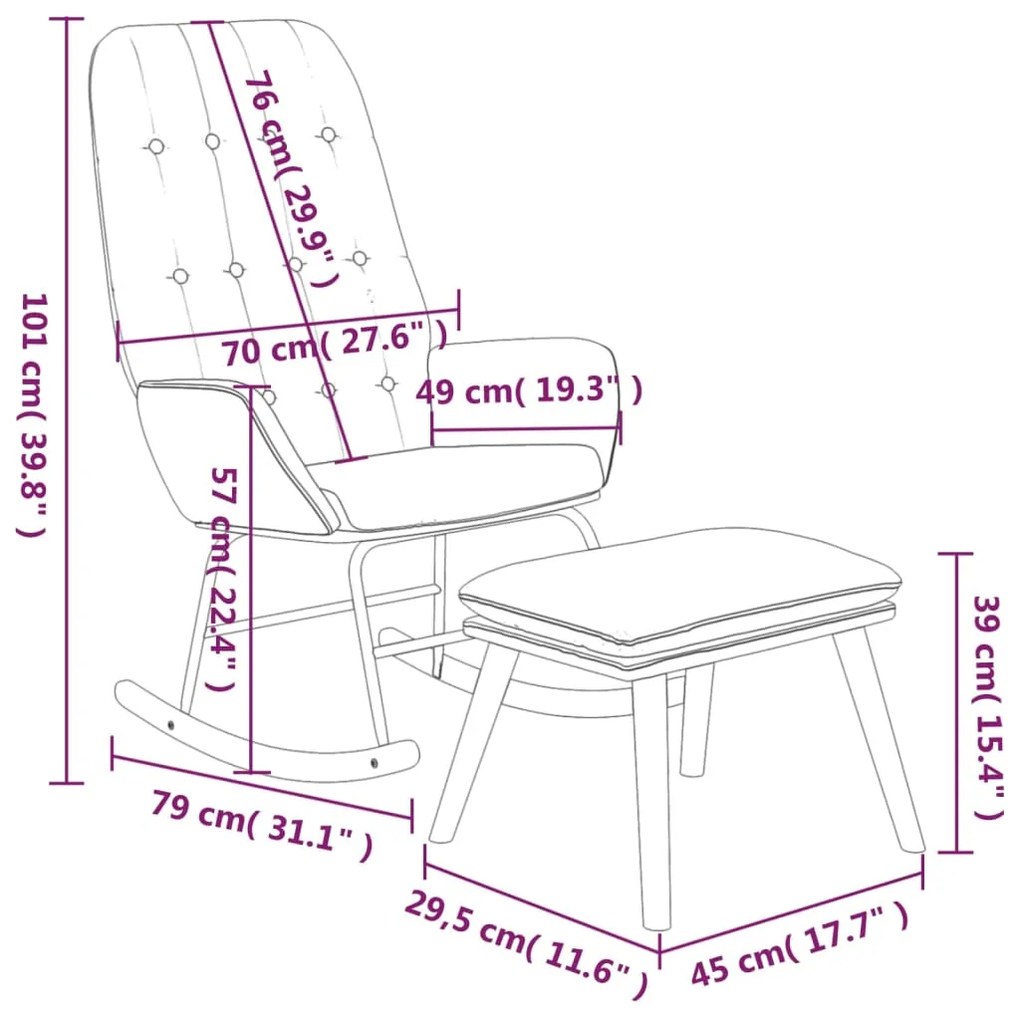 Cadeira de baloiço com apoio de pés tecido preto