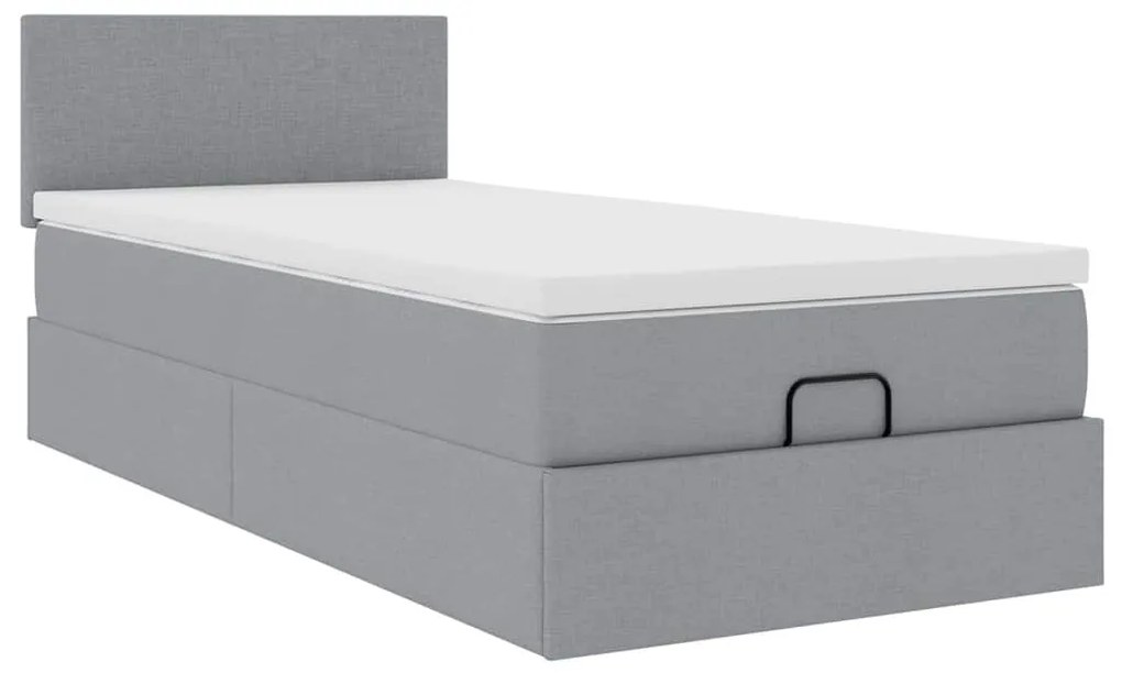 Cama otomana com colchão 100x200 cm tecido cinzento claro