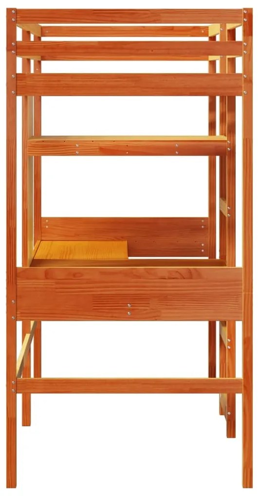 Cama alta c/ secretária/prateleiras 90x200cm pinho castanho-mel
